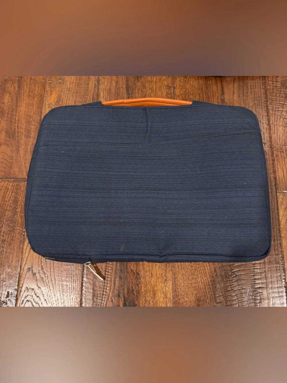 Navy Laptop Briefcase with Tan Handle